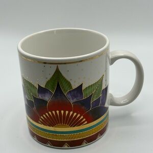 VTG Elegant 90’s Laurel Burch Ceramic Mug Gold trim  "Celestial Lotus"  Art Deco